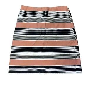 Striped Mini Skirt‎ Tan Black White Cotton Blend Career Casual